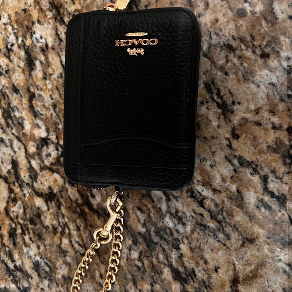 Coach Handbags - Coach Black Leather ID Holder with Gold Chain